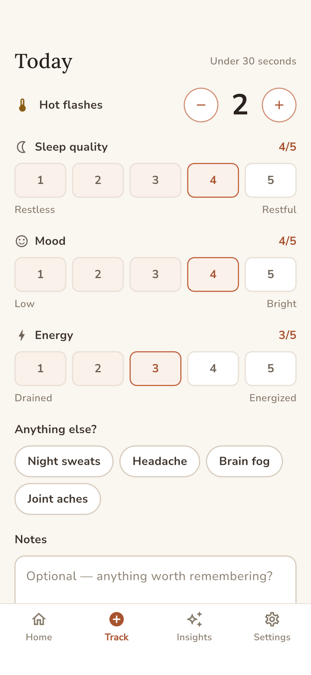 Symptom tracking screen