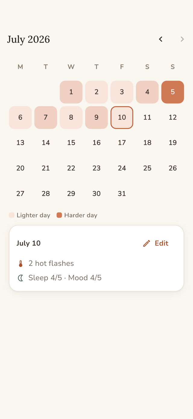 Calendar screen